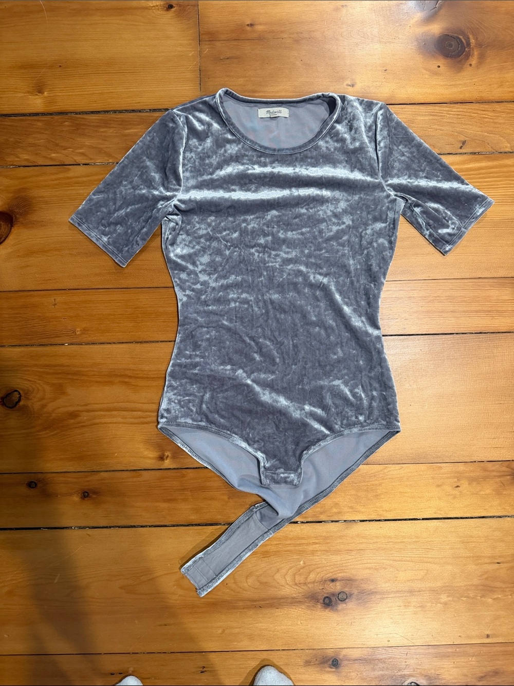 Madewell Silver Gray Velvet Short-Sleeve Bodysuit